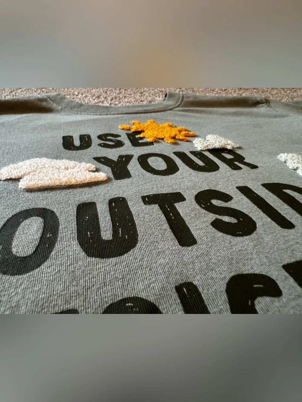 Carter’s Sage Green “Use your outside voice” 4T t-shirt 3D fuzzy Toddler Boy